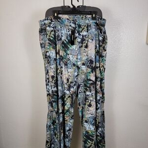 Tolani Collection Printed Palazzo Pants with Half Tier Black Abstract Size 2X